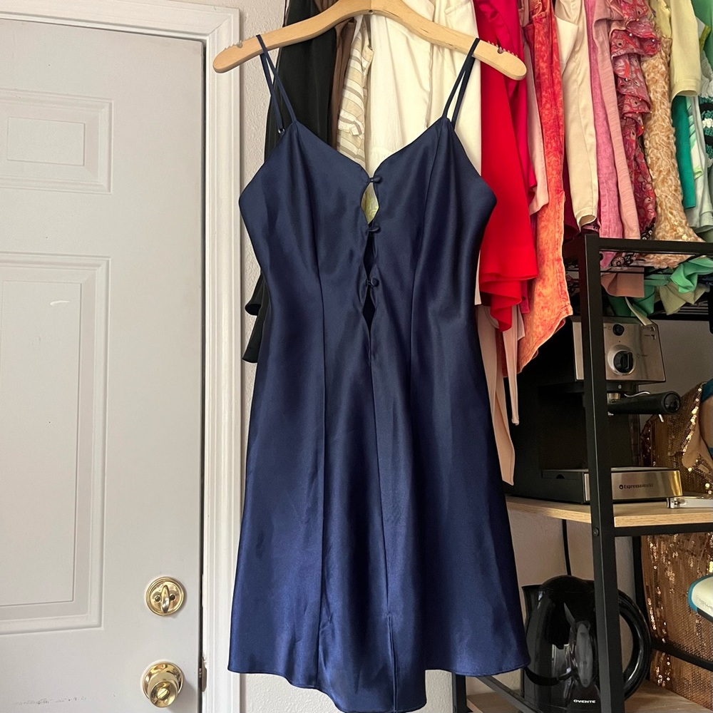 FREDERICK’S OF HOLLYWOOD blue cutout sleeveless mini slip dress vintage
